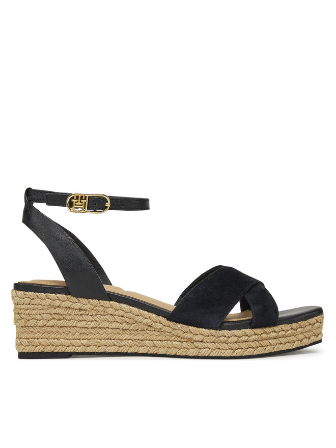 Tommy Hilfiger Espadryle Tommy Hilfiger Leather & Suede Mid Wedge Espad FW0FW08804 Czarny