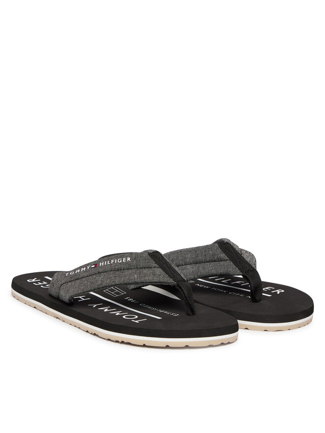 Tommy Hilfiger Zehentrenner Tommy Hilfiger Hilfiger Chambray Beach Sandal FM0FM05751 Grau