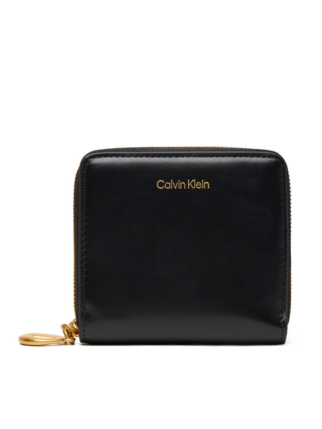 Calvin Klein Majhna ženska denarnica Calvin Klein Hardware Square Zip Around LV04F1044G Črna