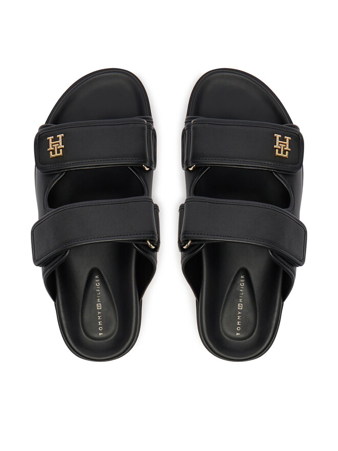 Tommy Hilfiger Pantoletten Tommy Hilfiger Double Strap Leather Sandal FW0FW09121 Schwarz