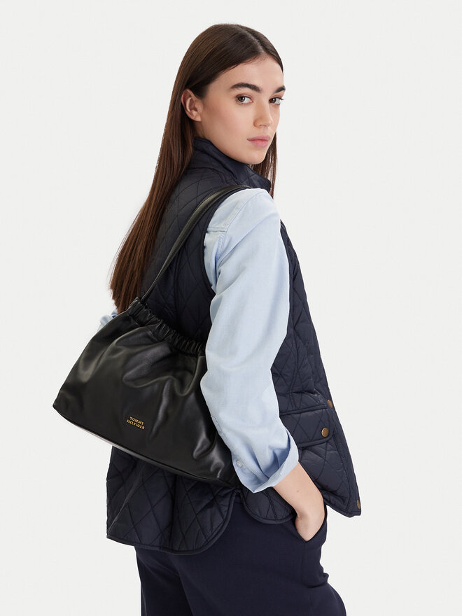 Tommy Hilfiger Handtasche Tommy Hilfiger Soft Leather Shoulder Bag AW0AW18307 Schwarz
