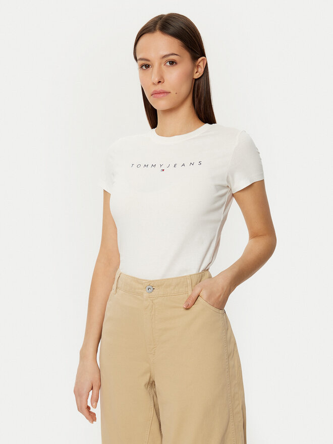 Tommy Jeans Tommy Jeans Marškinėliai Linear DW0DW18398 Balta Slim Fit