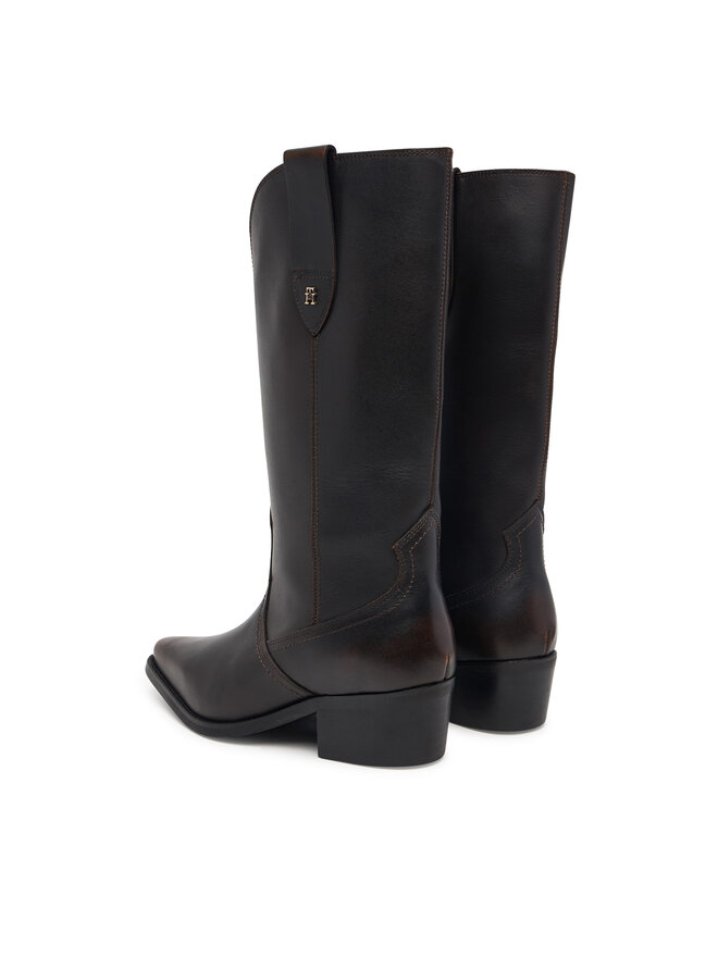 Tommy Hilfiger Stiefel Tommy Hilfiger Leather Mid Calf Western Boot FW0FW09798 Dunkelbraun