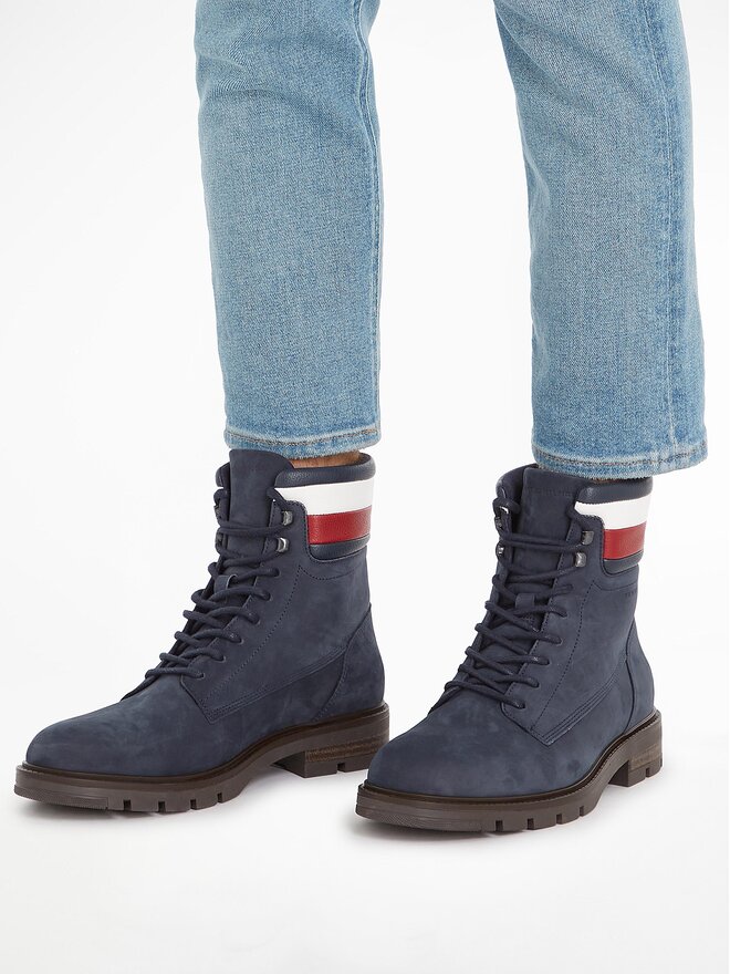 Tommy Hilfiger Trapper stila apavi Tommy Hilfiger Corporate Hilfiger Nubuck Boot FM0FM04801 Zils