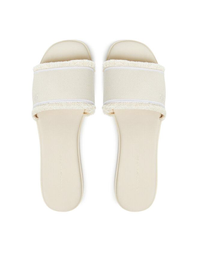 Tommy Hilfiger Şlapi Tommy Hilfiger Fringe Canvas Flat Sandal FW0FW08908 Bej