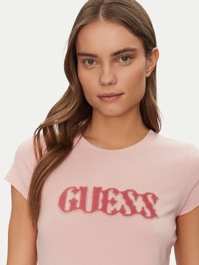 Guess Guess Póló W5GI42 J1314 Rózsaszín Slim Fit