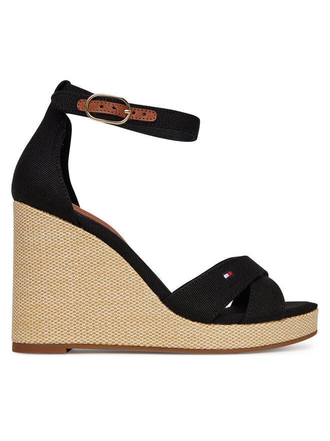 Tommy Hilfiger Sandały Tommy Hilfiger Flag High Wedge Espad Crisscross FW0FW08661 Czarny