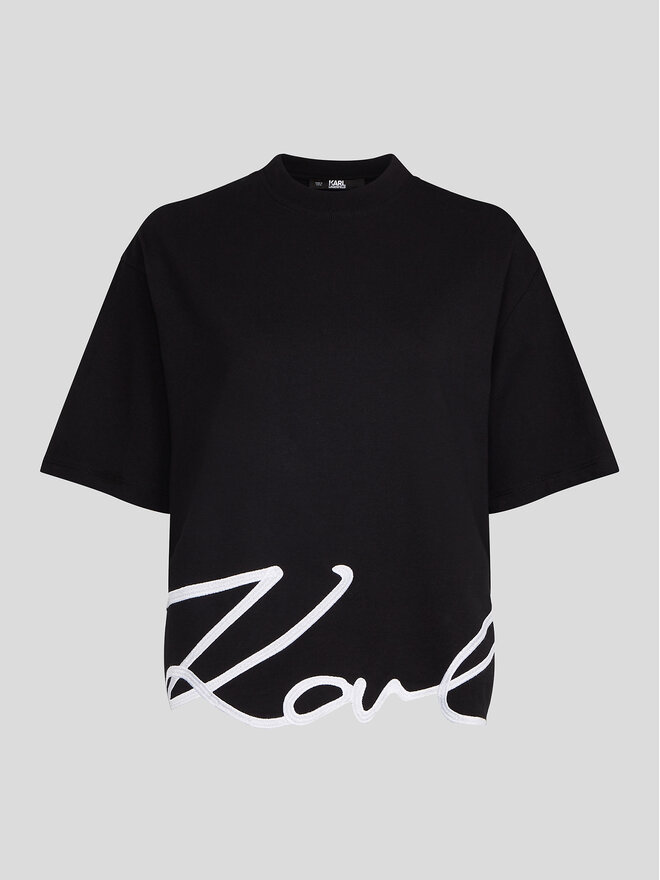 KARL LAGERFELD KARL LAGERFELD T-Shirt Signature Hem 226W1703 Μαύρο Relaxed Fit