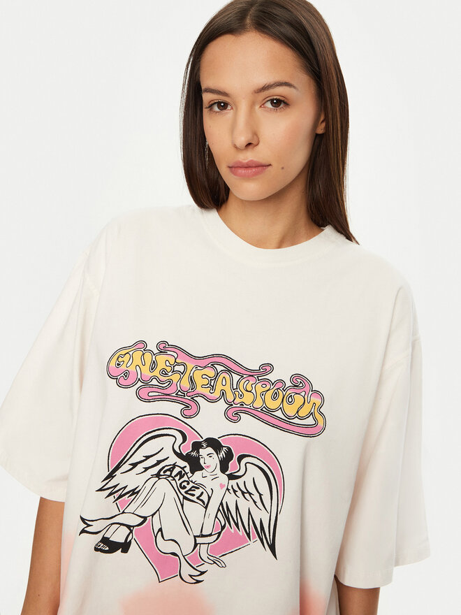 One Teaspoon One Teaspoon T-Shirt Angel 26821 Écru Relaxed Fit