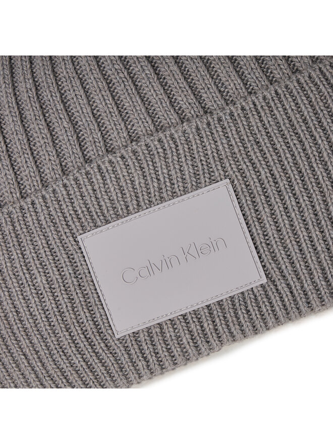 Calvin Klein Čepice Calvin Klein Tonal Rubber Patch Beanie K50K511291 Stříbrná