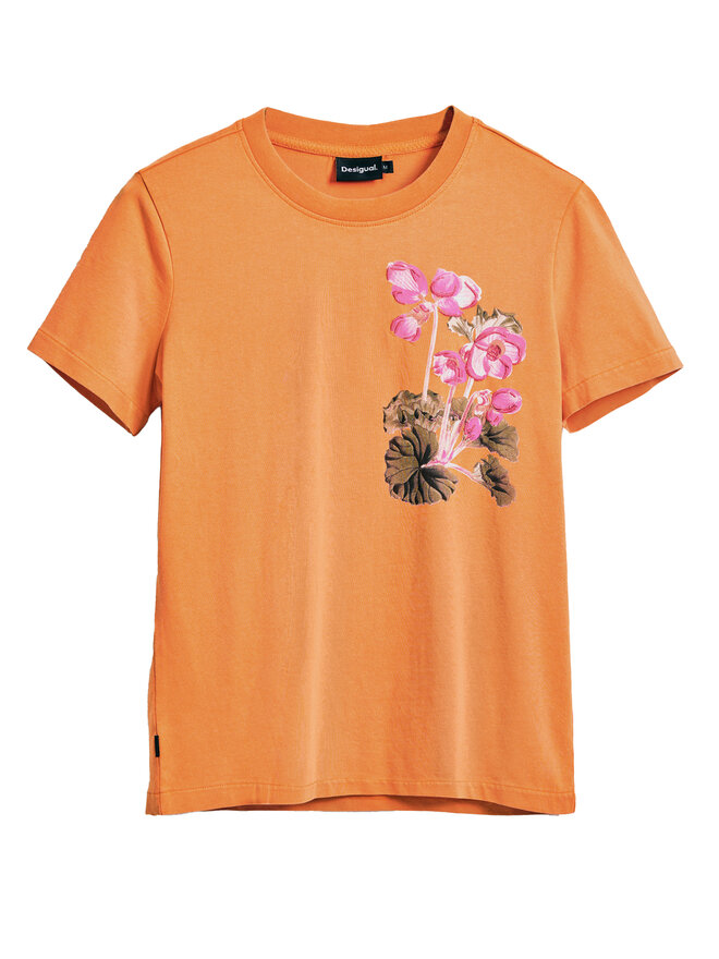 Desigual Desigual Marškinėliai Botanical 25SWTK48 Oranžinė Slim Fit