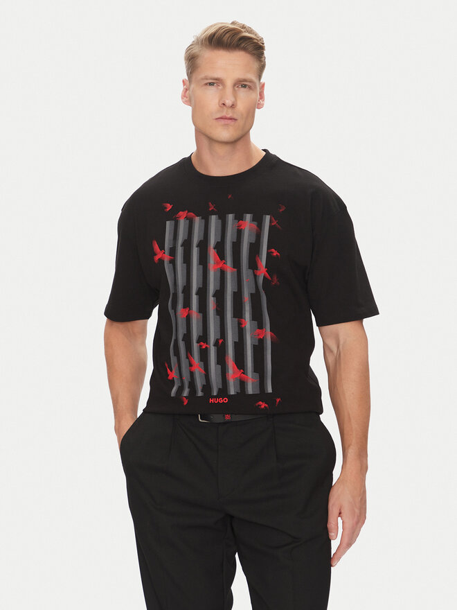 HUGO HUGO Póló Digraph 50542581 Fekete Oversize