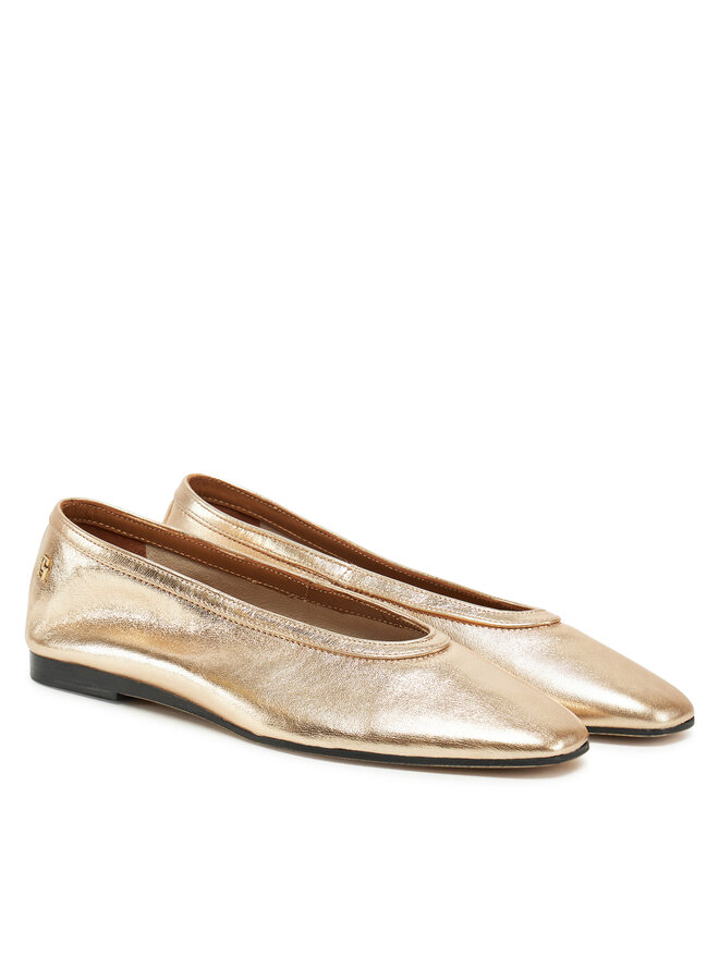 Tommy Hilfiger Baleriny Tommy Hilfiger Soft Metal Lthr Ballerina No Bow FW0FW08601 Złoty
