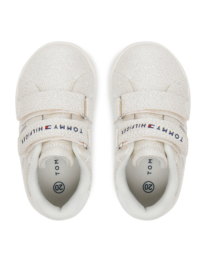 Tommy Hilfiger Sneakersy Tommy Hilfiger Flag Low Cut Velcro Sneaker T1A9-33726-0375 M Écru