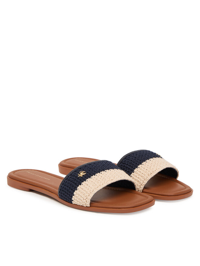 Tommy Hilfiger Pantoletten Tommy Hilfiger Flat Mule Crochet FW0FW09513 Dunkelblau