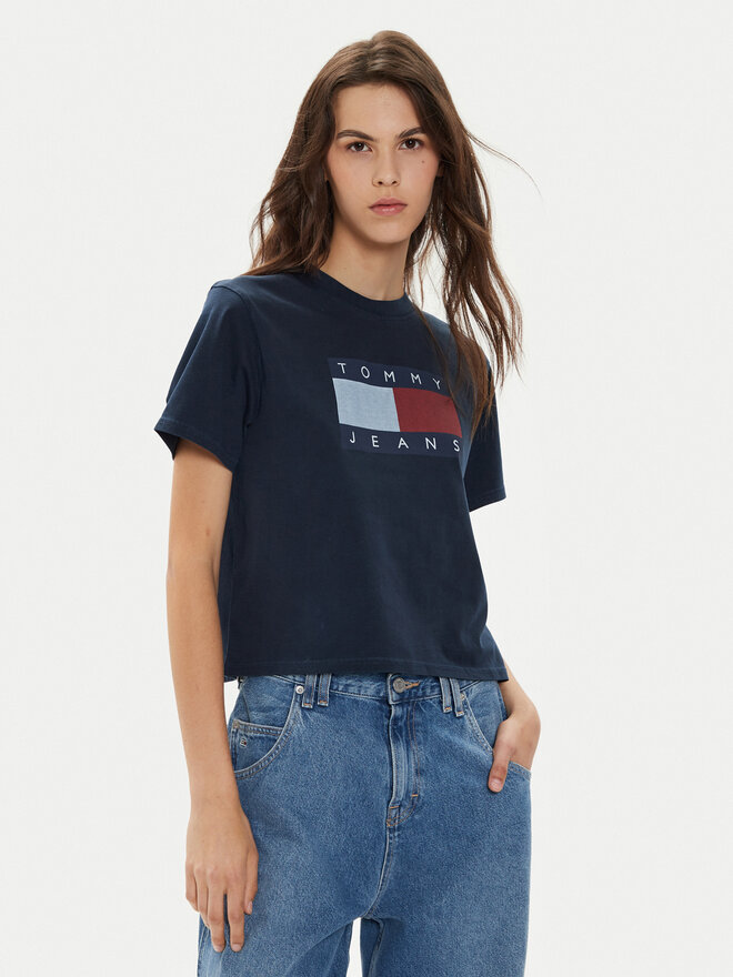 Tommy Jeans Tommy Jeans Marškinėliai Flag DW0DW18629 Tamsiai mėlyna Boxy Fit