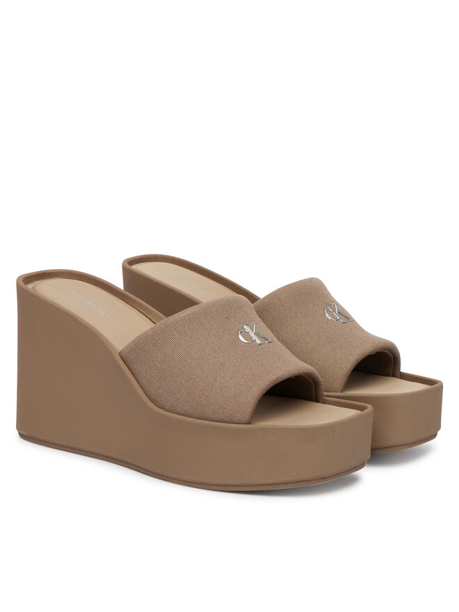Calvin Klein Pantoletten Calvin Klein Wedge 70 Sndl Canv Mg HW0HW03134 Beige