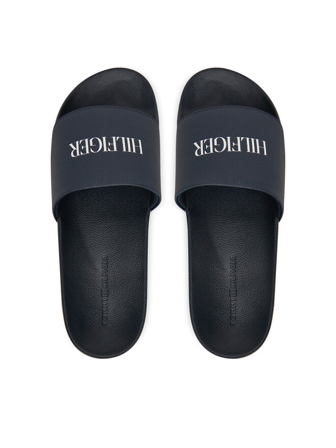 Tommy Hilfiger Pantoletten Tommy Hilfiger Hilfiger Print Tumble Pool Slide FM0FM05505 Dunkelblau