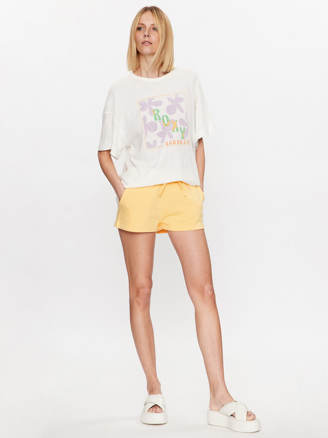 Roxy Roxy Camiseta Sweet Flowers ERJZT05469 Écru Relaxed Fit