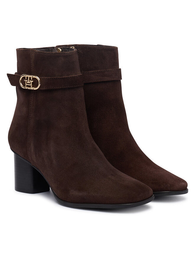 Tommy Hilfiger Stiefeletten Tommy Hilfiger Th Strap Suede Block Heel Boot FW0FW09521 Dunkelbraun
