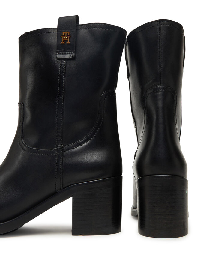 Tommy Hilfiger Stiefeletten Tommy Hilfiger Riding Lthr Mid Boot Block Heel FW0FW08776 Schwarz