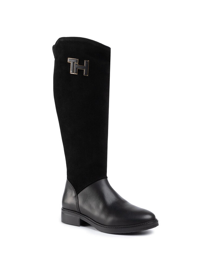 Tommy Hilfiger Klassische Stiefel Tommy Hilfiger Essential Suede Longboot FW0FW04322 Schwarz
