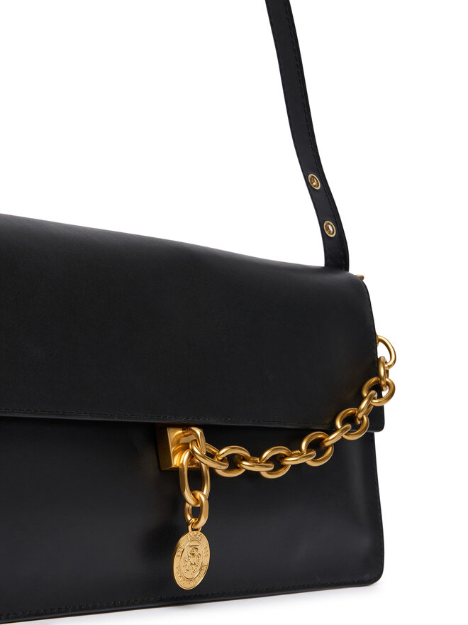 Tommy Hilfiger Handtasche Tommy Hilfiger Crest Leather Conv Shoulder Bag AW0AW19015 Schwarz