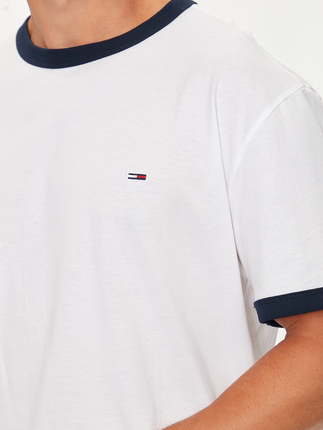 Tommy Jeans Tommy Jeans Marškinėliai Flag Ringer DM0DM19730 Balta Slim Fit