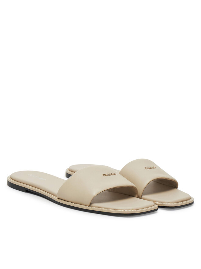 Calvin Klein Παντόφλες Calvin Klein Flat Sandal Square Hf Lth HW0HW02652 Μπεζ