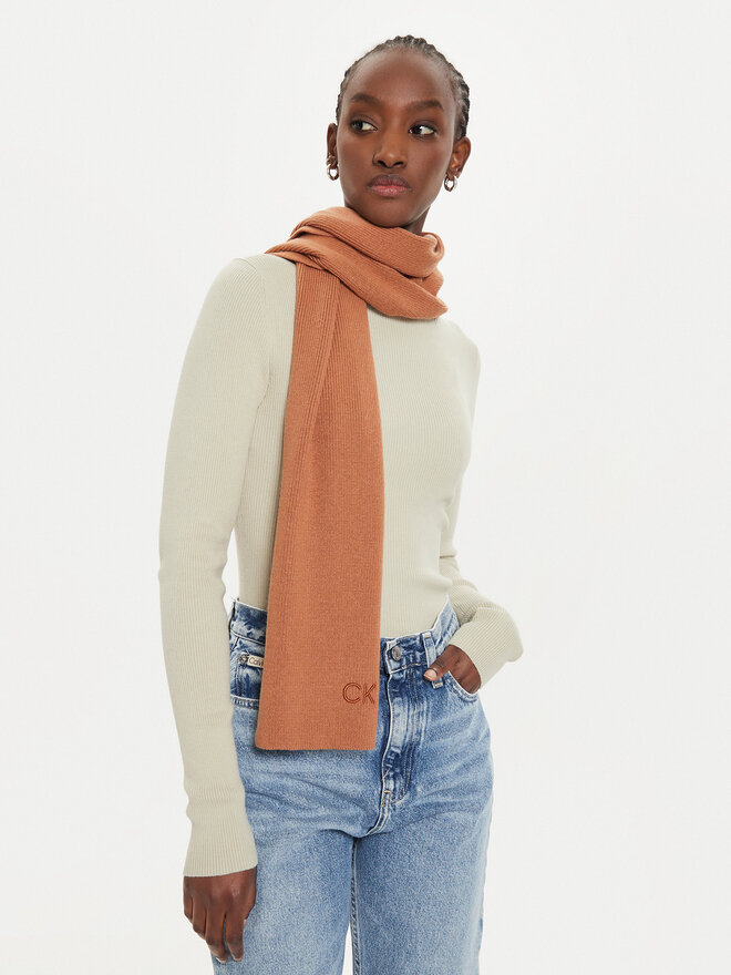 Calvin Klein Šál Calvin Klein Embroidery Fine K60K612601 Hnědá