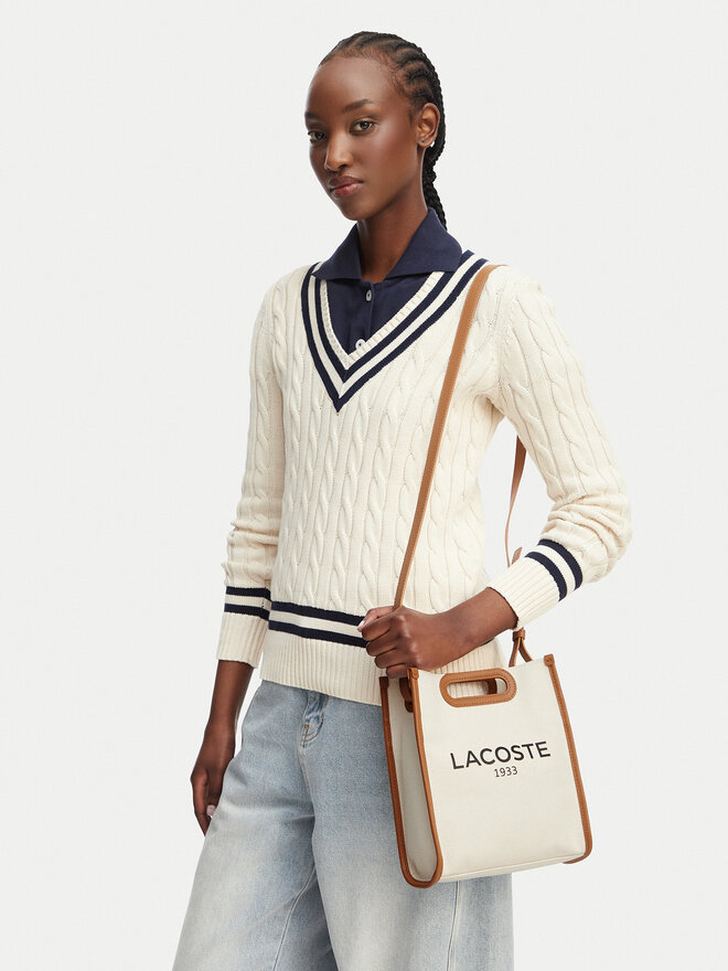 Lacoste Handtasche Lacoste Small Heritage Canvas Tote NF5232TD Creme