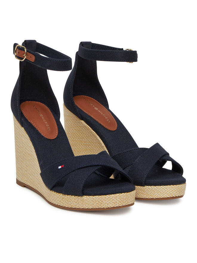 Tommy Hilfiger Sandały Tommy Hilfiger Flag High Wedge Espad Crisscross FW0FW08661 Granatowy