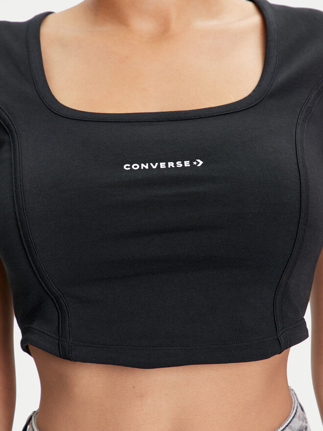 Converse Converse Marškinėliai W Wordmark Corset Top 10026506-A01 Juoda Slim Fit