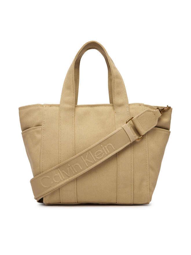 Calvin Klein Handtasche Calvin Klein Webbing Strap Canvas Small Tote LV04F3384G Beige