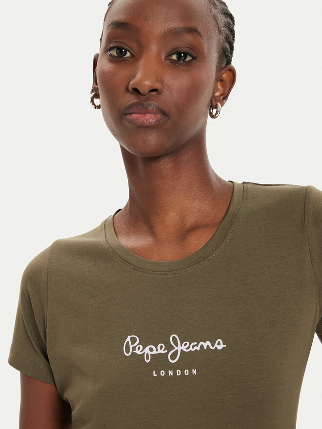 Pepe Jeans Pepe Jeans Marškinėliai New Virginia PL505202 Žalia Slim Fit