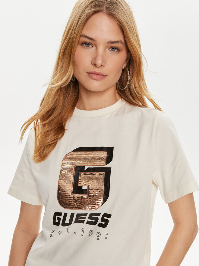 Guess Guess T-Shirt Ines V4YI07 I3Z14 Εκρού Regular Fit