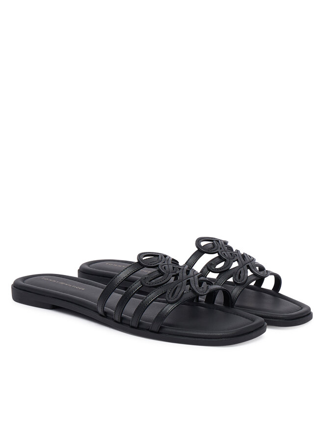 Tommy Hilfiger Pantoletten Tommy Hilfiger Th Script Flat Mule Lth FW0FW09368 Schwarz