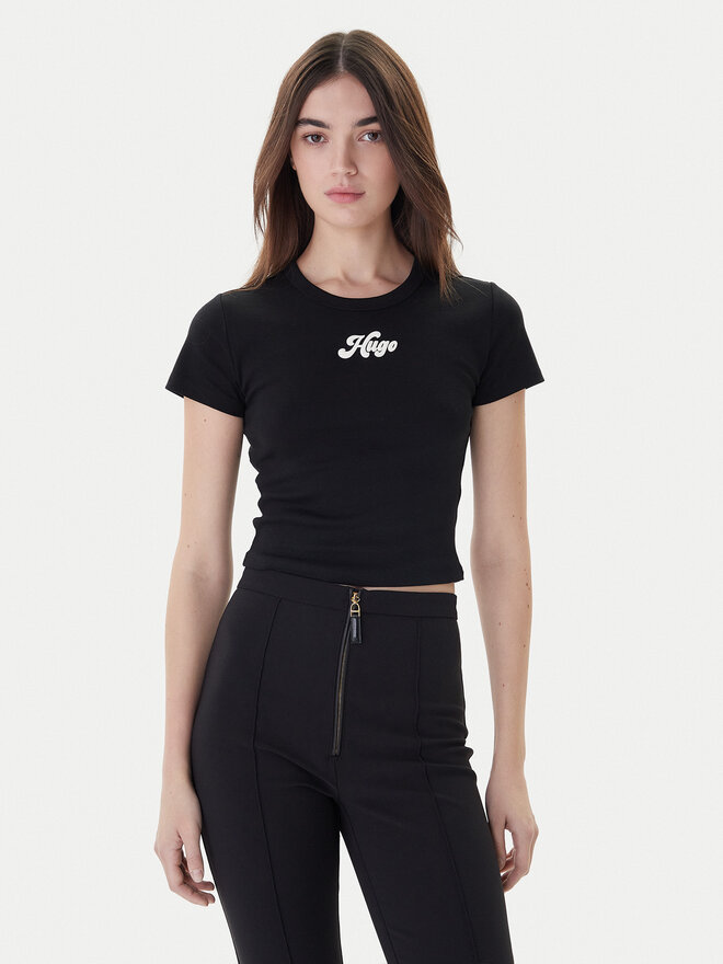 HUGO HUGO T-Shirt Delanor_2 50539132 Schwarz Cropped Fit