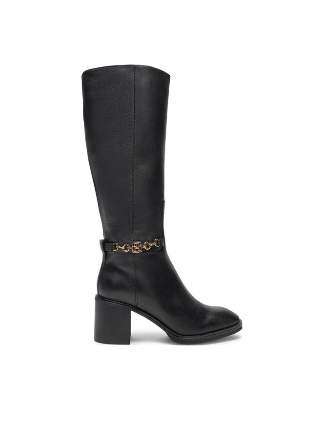 Tommy Hilfiger Ботуши Tommy Hilfiger Th Chain Leather Long Boot FW0FW08182 Черен