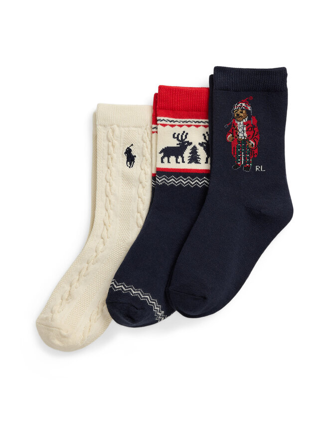 Lot de 3 paires de chaussettes hautes enfant Polo Ralph Lauren 443958812001 Bleu marine chaussures