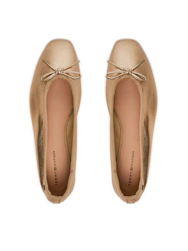 Tommy Hilfiger Baleriny Tommy Hilfiger Ballerina Soft Leather Metallic FW0FW08452 Złoty