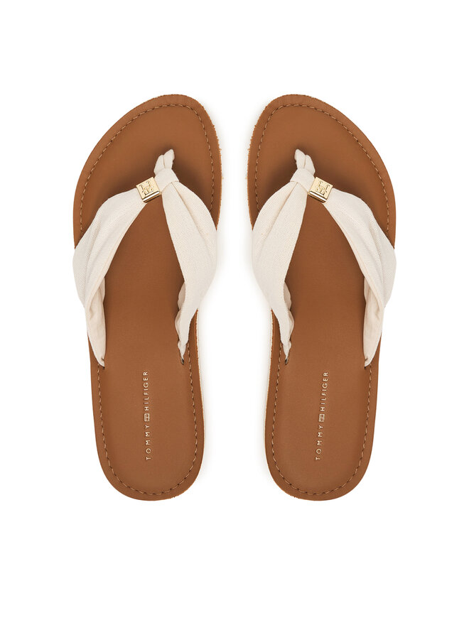Tommy Hilfiger Zehentrenner Tommy Hilfiger Th Ltr Footbed Summer Sandal FW0FW09194 Écru