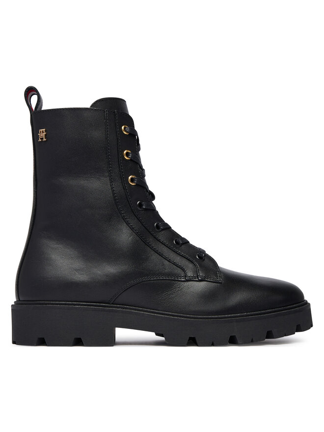 Tommy Hilfiger Schnürschuhe Tommy Hilfiger TH Stud Leather Lace-Up Boot FW0FW09571 Schwarz