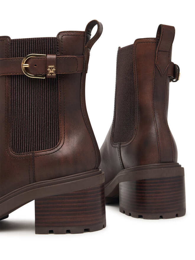 Tommy Hilfiger Stiefeletten Tommy Hilfiger Block Heel Buckled Chelsea Boot FW0FW09577 Dunkelbraun