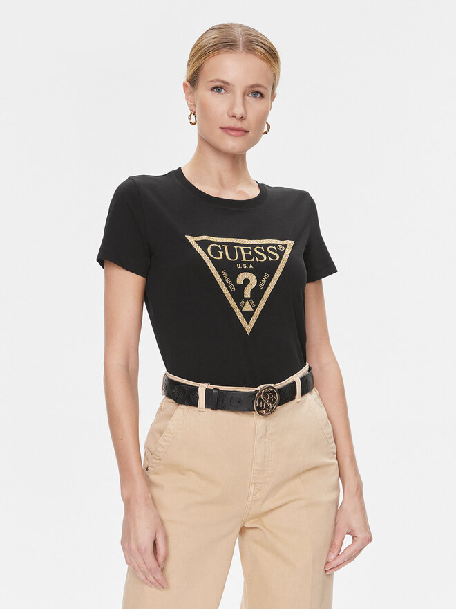 Guess Guess Marškinėliai W4RI69 J1314 Juoda Regular Fit