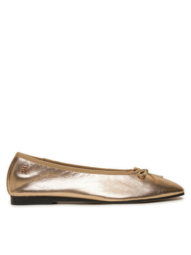 Tommy Hilfiger Baleriny Tommy Hilfiger Ballerina Soft Leather Metallic FW0FW08452 Złoty