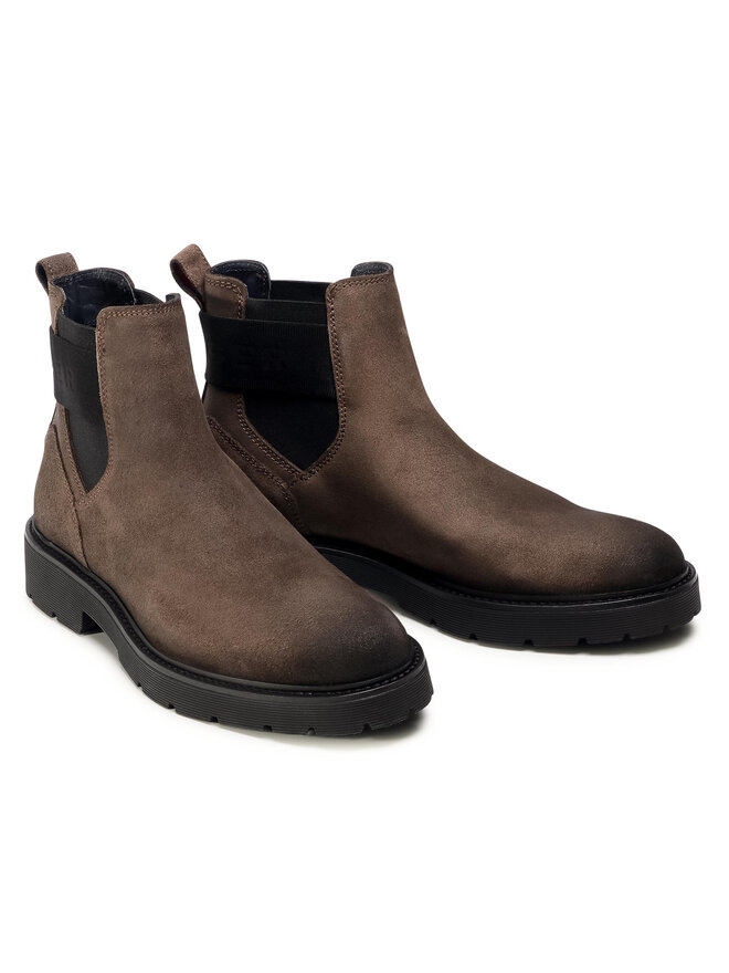 Tommy Hilfiger Klassische Stiefeletten Tommy Hilfiger Elastic Hilfiger Suede Chelsea FM0FM03106 Braun