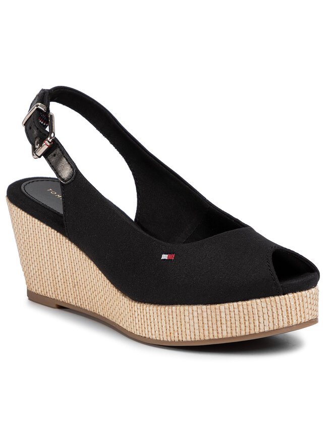 Tommy Hilfiger Εσπαντρίγιες Tommy Hilfiger Iconic Elba Sling Back Wedge FW0FW04788 Μαύρο