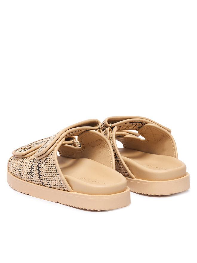 Tommy Hilfiger Pantoletten Tommy Hilfiger Double Strap Raffia FW0FW09122 Beige