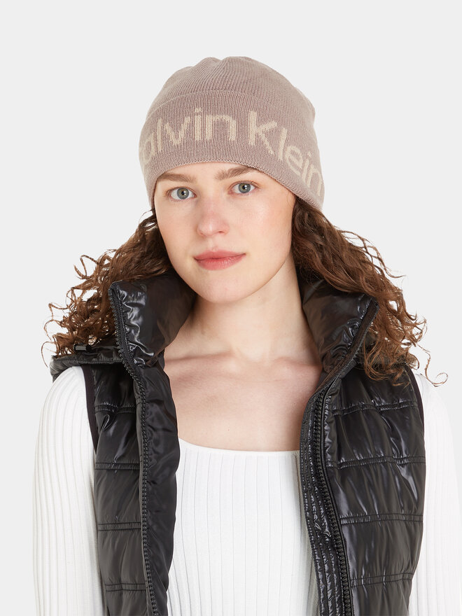 Calvin Klein Sapka Calvin Klein Logo Reverso Tonal Beanie K60K611151 Bézs